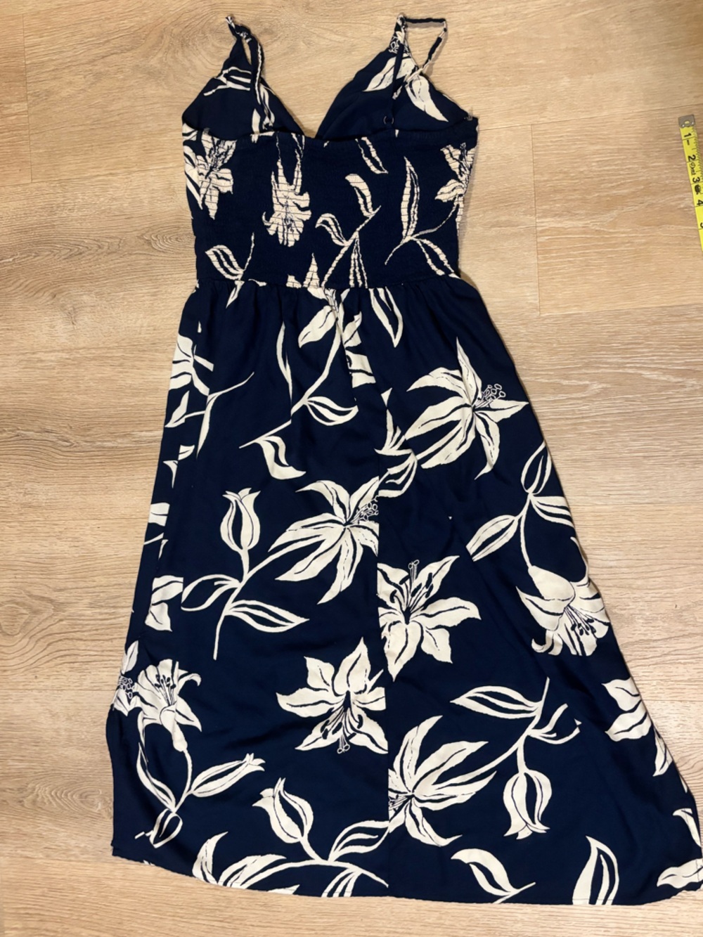 Navy Blue Floral Maxi Dress with White Tropical Print - Picture 3 of 4